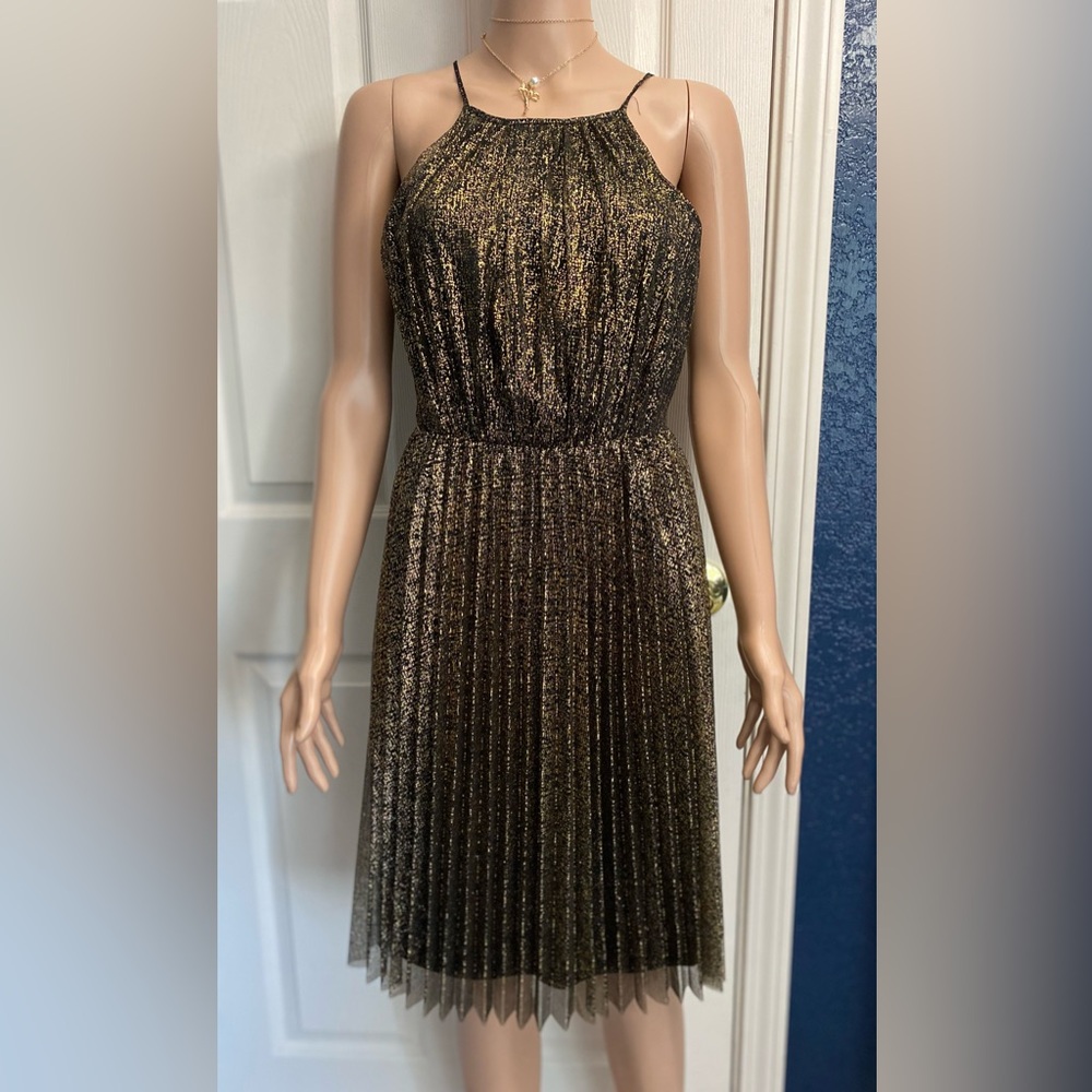 Metallic Black and Gold Midi Dress